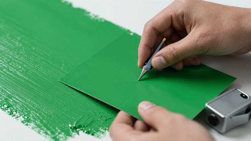 Inspección detallada de pintura verde en estudio profesional