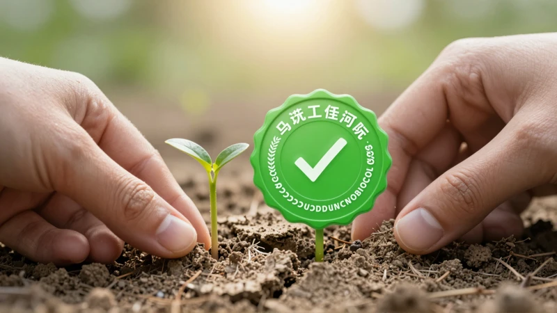 Símbolo verde y brotes emergen de tierra agrietada