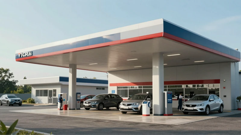 Estación automotriz moderna bajo luz brillante