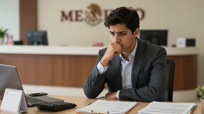 Profesional preocupado con fondo gubernamental mexicano