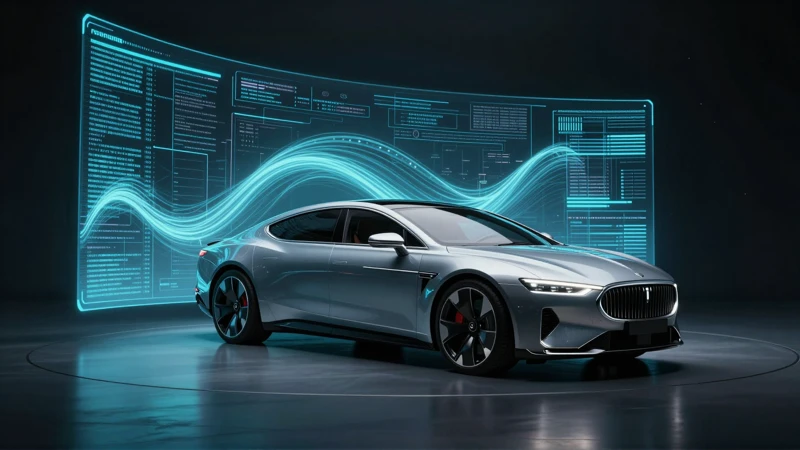 Lujo futurista con hologramas y luces dramáticas