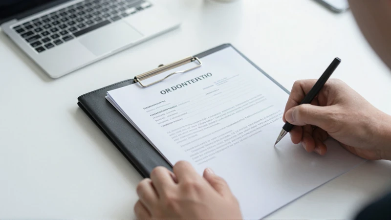 Firma oficial en un escritorio brillante con detalles importantes