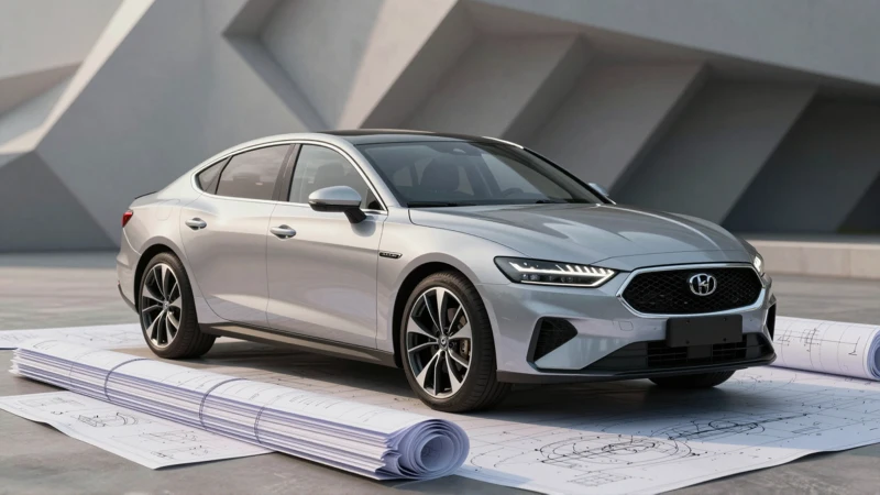 Coche moderno con planos y diseño arquitectónico