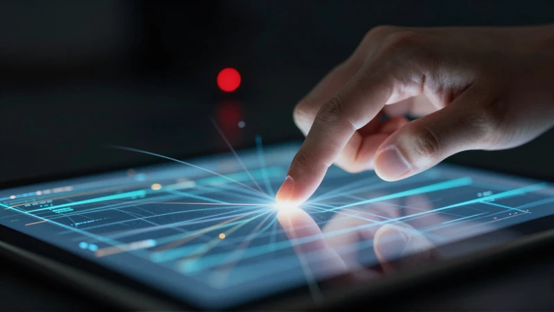 Manos y tablet brillan con datos digitales y advertencia