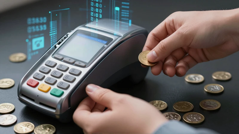 Detalle de pago con tecnología y monedas
