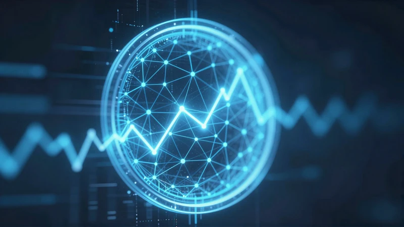 Visualización futurista de datos con escudo de neón azul