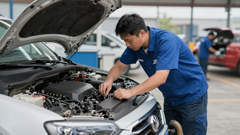 Técnico revisa motor en luz industrial
