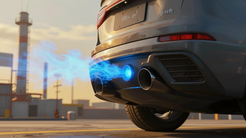 Auto moderno con detalles técnicos en atardecer dramático