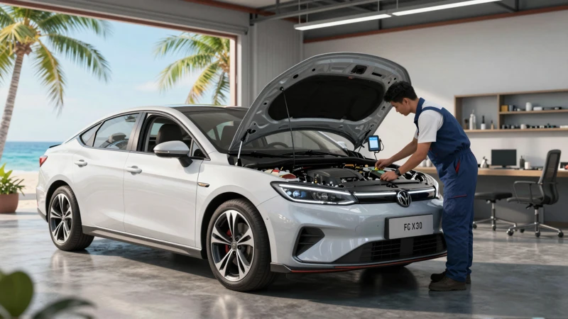 Taller moderno con mecánica y auto limpio