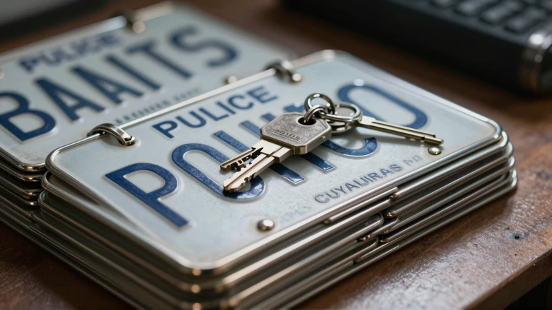 Detalle dramático de elementos policiales metálicos